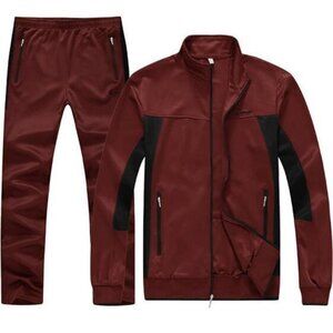 NEW BASUDAM Mens Tracksuit Sweatsuit Set Full-zip sz medium burgundy